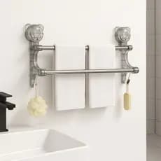 Toalheiro Duplo com Ventosa em Aço Inox e Acrílico Porta toalha– Instalação Sem Furos e Alta Durabilidade