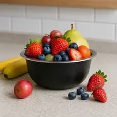 Kit 5 Tigelas Bowl Inox Redonda Preto 2 Litros  Açaí Frutas Sobremesas