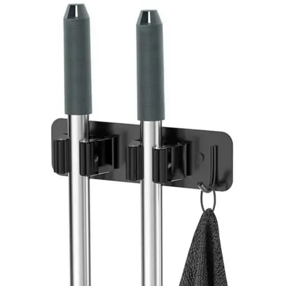 Suporte para Vassoura ou Utensílios 2 Ganchos Aço Inox Black