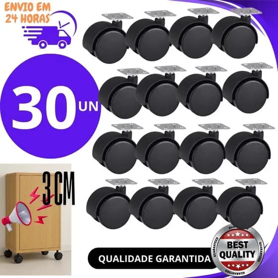 Jogo 30,20 OU 10UN Rodinhas Rodizios Rodas Reforcada 30mm Giratório Moveis Cadeiras Atacado Promoção