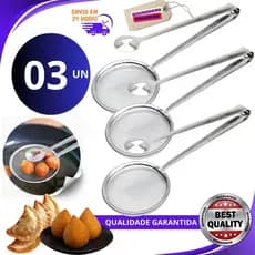 Kit 03, 02 ou 01 un Escumadeira Pescadora Fritura C/pegador Inox 2 Em 1 Variáveis Utilidades Premium