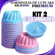 Conjunto 24 ou 12 Pecas Forminha De Silicone Forma Assadeira Cupcake c furo no meio Mini Bolo