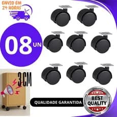 Kit 8 ou 4 Rodinha de Cadeira de Plastico Preto 3cm com Base em Metal.
