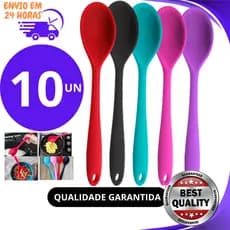 Kit 10, 5 ou 2 Un Colher de Arroz de Silicone 30cm Anti-Aderente não Risca Panela Super Resist Preto Vermelho