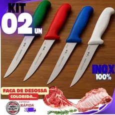 Faca de Desossa Inox Profissional 6" Açougue Cabo colorido, Churrascaria Restaurante 02, 01 unidades
