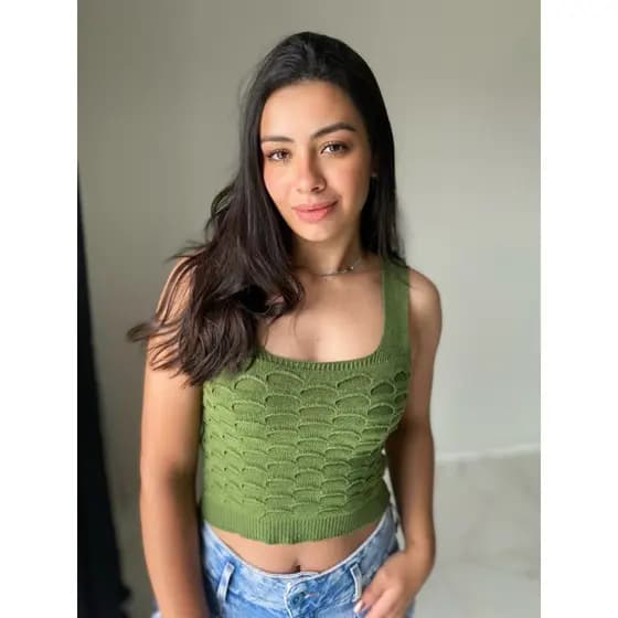 Cropped Modal Premium Tricot alça larga escama 3D sereia moda feminina blogueira tricô