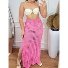 Saia longa Saída de praia furada fendas cordão de regulagem na cintura moda feminina verão biquíni