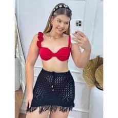 Saia Feminina Saída De Praia Com Franja Modal E Cordão MANU Tricot Verão Roupa Feminina Estilosa