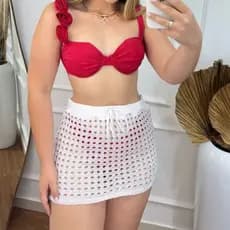 Saia CURTA Tricot Furadinha – Saída de Praia Feminina Estilo Verão / Mini Saia Tricô