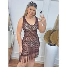 Saida De Praia Feminino Tricot HELEN Transparente Renda Vestido Feminino Franja Roupa Feminina Verão