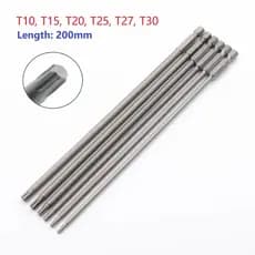 1/6pc 200mm Chave De Fenda Torx Magnética Bit Liga Aço T10 T15 T20 T25 T27 T30