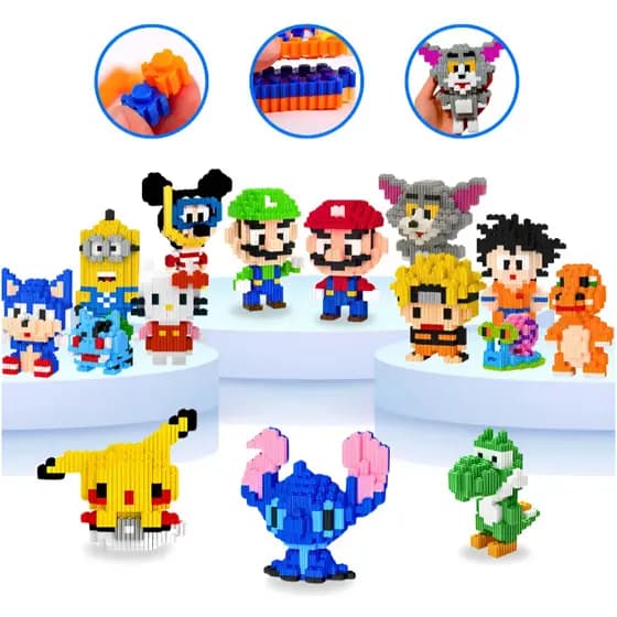 Brinquedo Bloco Pixels De Montar Vários Personagens Desenho Animado, Jogos e Anime
