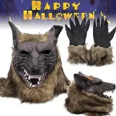 Kit Fantasia Lobisomem - Máscara de Látex + Par de Luvas com Garras (Halloween e Cosplay)