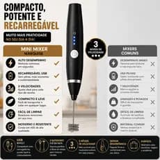 Mini Mixer Elétrico Portátil Recarregável USB com Fuê Inox Batedor de Bebidas Marquise
