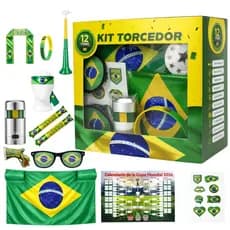 Conjunto 12 peças Torcedor Brasil Copa 2026 Completo Acessórios Festa Futebol