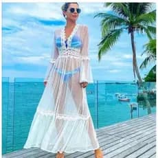 Saida de Praia Longa Renda Roupa de Praia Importado moda  p/m   g/gg
