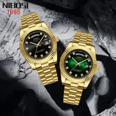 NIBOSI Relógio Original Rhinestone Embelezamento Da Semana De Exibição Do Calendário Masculino