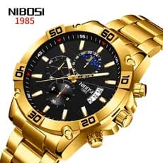 Relógio NIBOSI Masculino De Luxo Ouro Inoxidável À Prova D'água