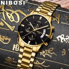 NIBOSI 2309 Relógio masculino de luxo  de aço inoxidável à prova d'água relógio masculino de quartzo