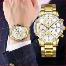 Relógios masculinos NIBOSI luxo ouro branco relógio masculino à prova d'água cronógrafo dourado masculino relógio de pulso masculino