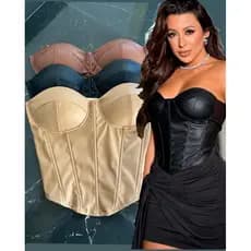 Cropped Couro DiversasCores Paetê Moda balada Moda Verão Brilho Fim de ano Moda ano novo