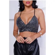 Cropped Amarração Paetê brilho moda balada moda rave Diversas Cores Fim de ano
