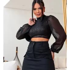 Cropped Luna Preto e prata moda balada moda festa