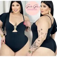 Body Bia Plus Size moda verão maiô moda gringa Preto