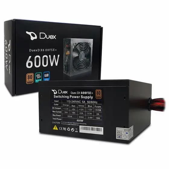 Fonte 600W ATX Duex DX 600WFSE+, Bivolt Automático, 80 Plus Bronze, PFC Ativo, Preto