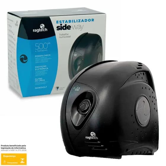 Estabilizador Ragtech Side Way 500VA, Monovolt 115/115V, 4 Tomadas - 20SDW5317