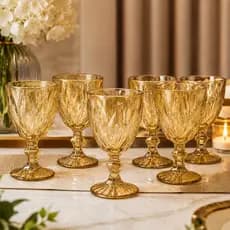 Conjunto de Taças Diamante Âmbar Metalizada 330ml Decoração Gourmet Luxo Jantares Especiais Em Casa