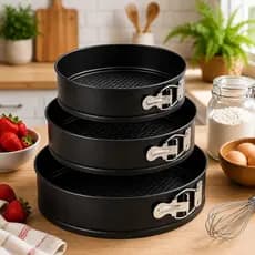 Kit Formas Culinárias para Bolo, Torta e Cheesecake Fundo Removível Antiaderente Conjunto Redondo