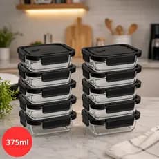 Conjunto Pote Hermético de Vidro 375ml Tampa Preta e vermelho Para Alimentos Conservação e Organização