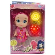Boneca Menina Adoravel Cabelo Rosa com Acessorio Pirulito e Sorvete Brinquedo Infantil Diversão