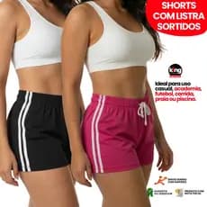 Kit 2 Shorts com Listra Feminino Sortidos Secagem Rápida com Elástico Cordão Ajustável Moda Praia Treino Academia