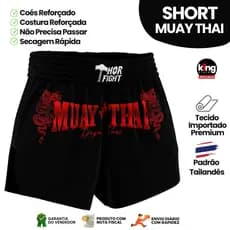 Short Muay Thai Dragon Thai Vermelho Unissex Premium Padrão Tailandês Alta Qualidade Treino Luta