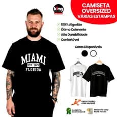 Camiseta Oversized Masculina 100% Algodão Confortável Alta Durabilidade Estilosa Várias Estampas Modernas
