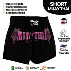 Short Muay Thai Dragon Thai Rosa Unissex Premium Padrão Tailandês Alta Qualidade Treino Luta
