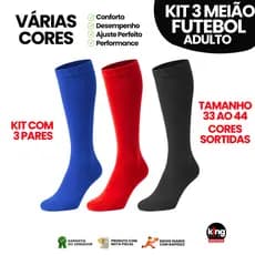 Kit 3 Pares de Meião Cores Sortidos de Futebol Profissional Adulto Tamanho 33 ao 44 Qualidade Premium Várias Cores