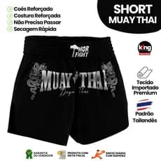 Short Muay Thai Dragon Thai Cinza Unissex Premium Padrão Tailandês Alta Qualidade Treino Luta