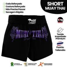 Short Muay Thai Dragon Thai Roxo Unissex Premium Padrão Tailandês Alta Qualidade Treino Luta