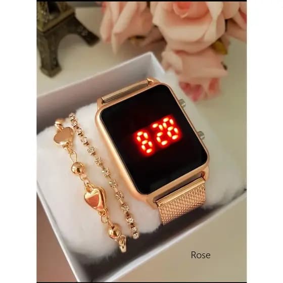 Kit Relógio Feminino Led + Pulseira
