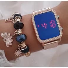 Relógio Rose Dourado Feminino Digital Led Pulseira