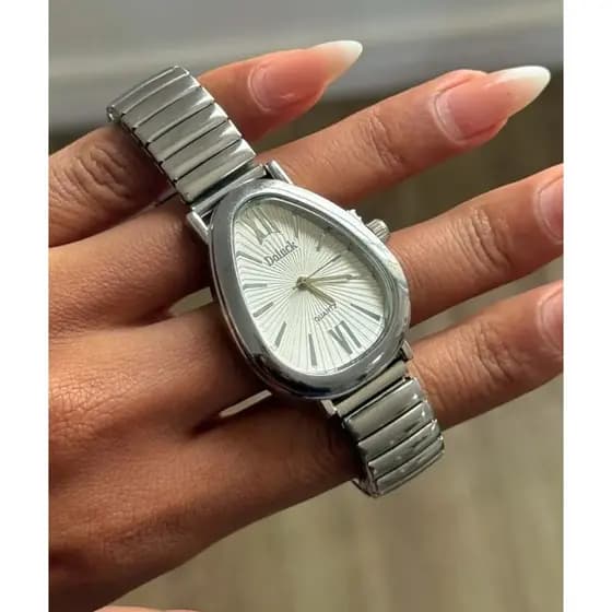 Relógio de Pulso Feminino Pulseira Elástica Analógico Prata Rosas de ouro