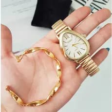 Relógio Feminino Elegante com Pulseira Elástica Inspiração Mola Estilo Cobra Bracelete
