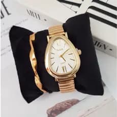 Relógio Feminino Elegante com Pulseira Elástica Inspiração Mola Cobra Bracelete