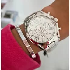 Kit relógio Feminino Prata Dourado + Bracelete Prova d Água