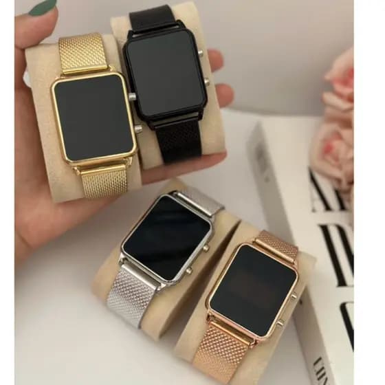 Relógio Digital Feminino Moda Dourado Prata Rose Preto