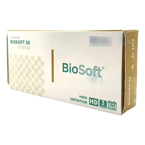Lente de Contato Gelatinosa Incolor com Grau Biosoft 55A HD - Caixa 3 Lentes