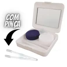 Estojo para Lentes de Contato com Espelho e Pinça com ponta de Silicone, case para lente de contato